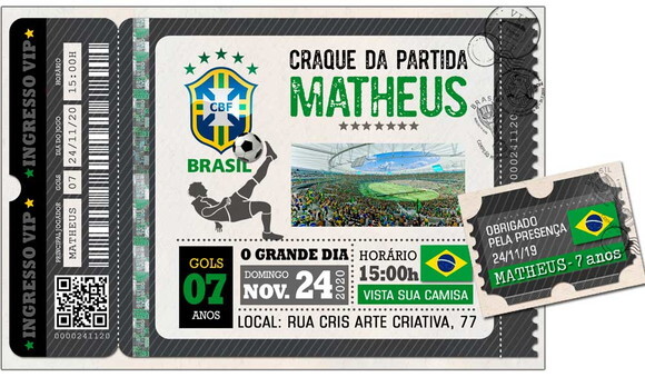 CONVITE DIGITAL C/TAG Ingresso Futebol Brasil 2