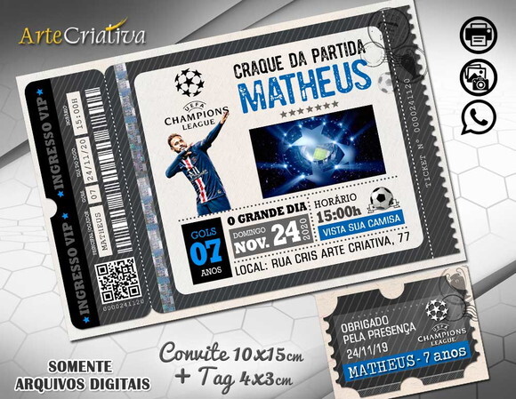 CONVITE DIGITAL C/TAG Ingresso Futebol Champions Uefa 2