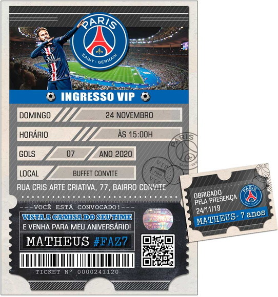 CONVITE DIGITAL C/TAG Ingresso Futebol PSG