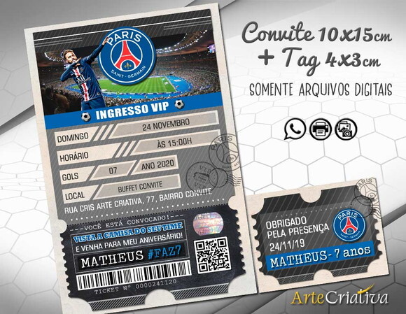 CONVITE DIGITAL C/TAG Ingresso Futebol PSG