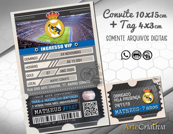 CONVITE DIGITAL C/TAG Ingresso Futebol Real Madri
