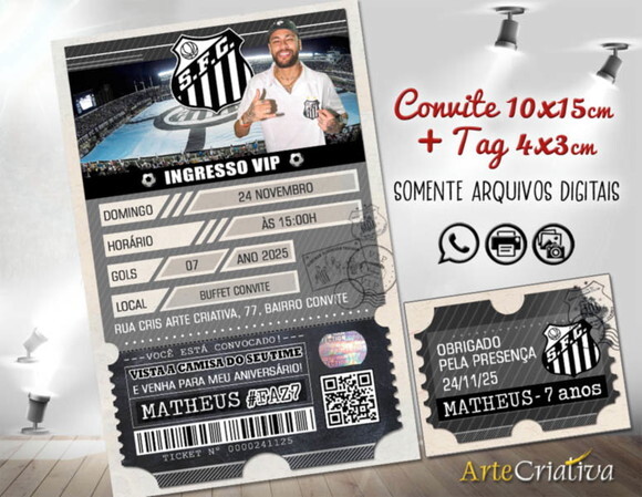 Convite Digital C/tag Ingresso Futebol Santos