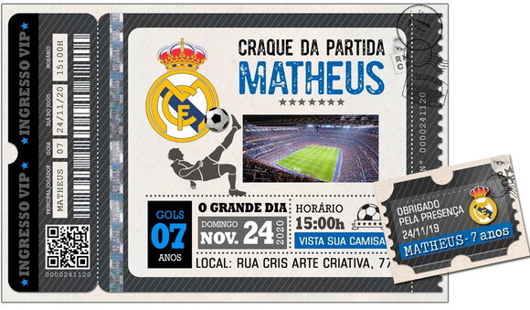 CONVITE DIGITAL C/TAG Ingresso Futebol Real Madri 2