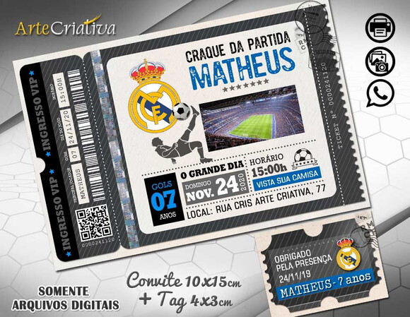 CONVITE DIGITAL C/TAG Ingresso Futebol Real Madri 2