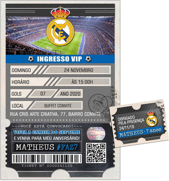 CONVITE DIGITAL C/TAG Ingresso Futebol Real Madri