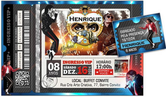 Convite Digital C/tag Ingresso Michael Jackson