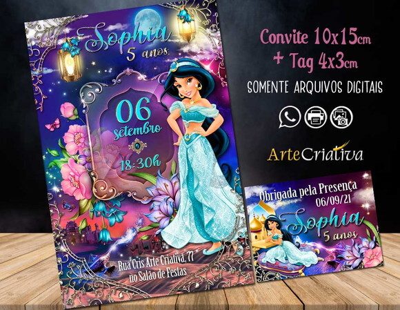 CONVITE DIGITAL C/TAG Jasmine Alladin Luxuosa