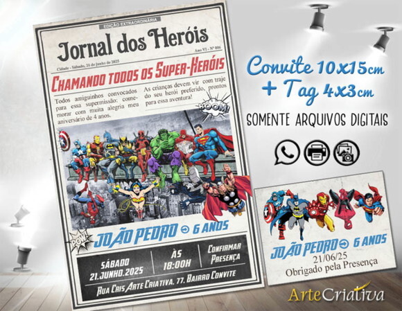 Convite Digital C/tag Jornal dos Super Heróis