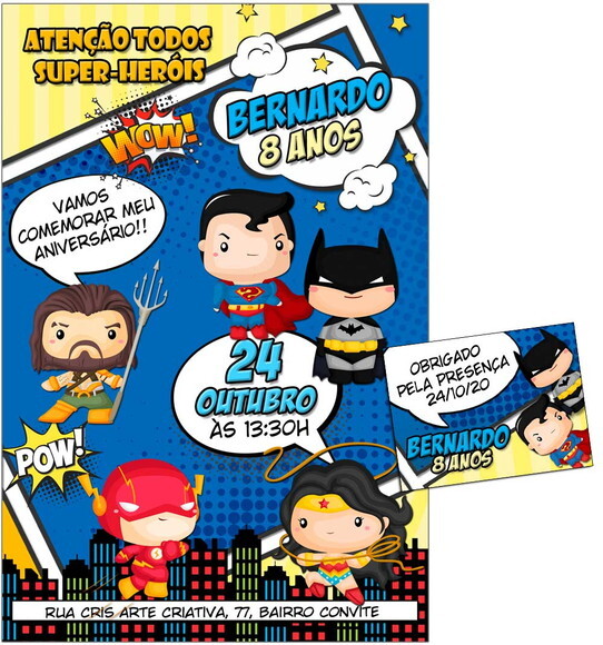 CONVITE DIGITAL C/TAG Liga da Justiça Cute