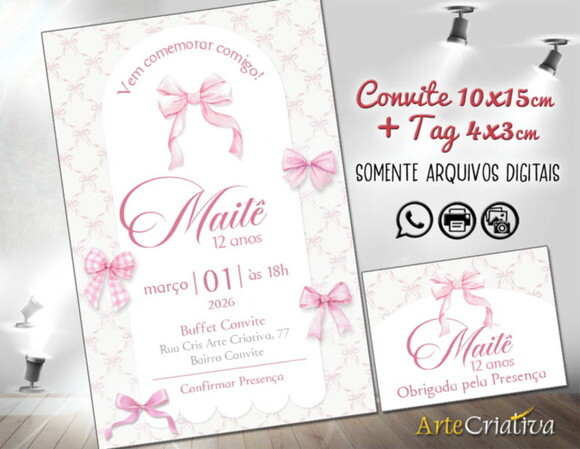 Convite Digital C/tag Menina Coquette 4