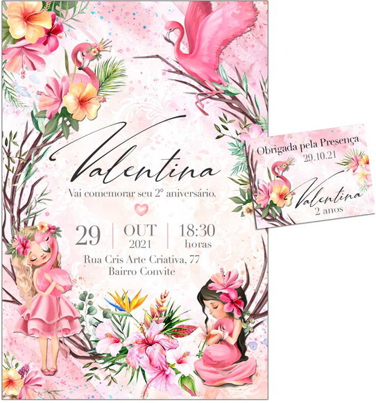 CONVITE DIGITAL C/TAG Menina Flamingos