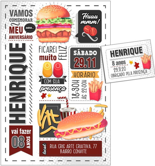 CONVITE DIGITAL C/TAG Menu Lanches