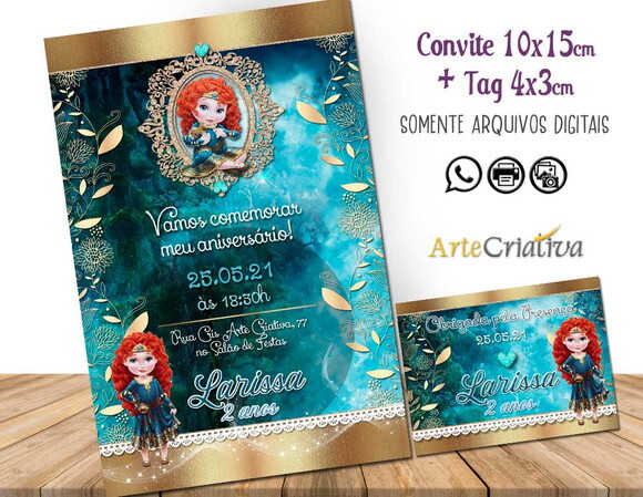 CONVITE DIGITAL C/TAG Merida Valente Disney Baby