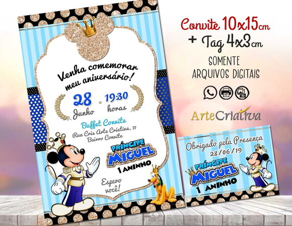 CONVITE DIGITAL C/TAG Mickey Mouse Príncipe 1