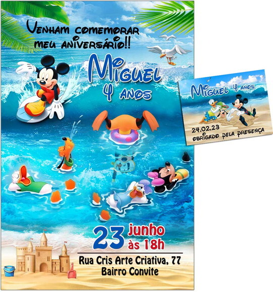 Convite Digital C/tag Mickey Mouse Praia 4