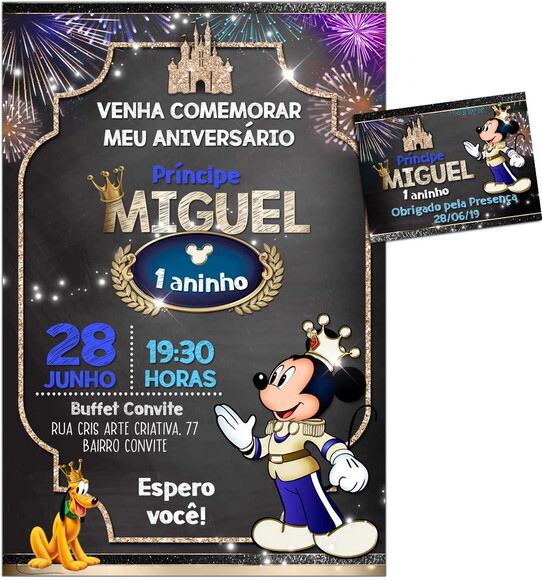 CONVITE DIGITAL C/TAG Mickey Mouse Príncipe 3