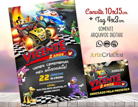 Convite Digital C/tag Mickey Race 2