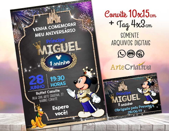 CONVITE DIGITAL C/TAG Mickey Mouse Príncipe 3