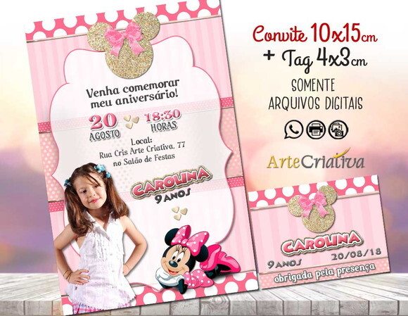 CONVITE DIGITAL C/TAG Minnie Mouse Rosa 3