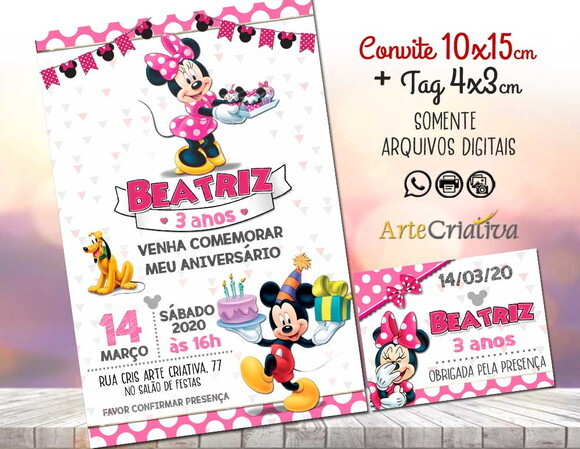 CONVITE DIGITAL C/TAG Minnie Mouse Rosa 2