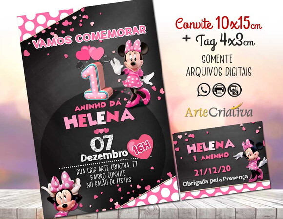 CONVITE DIGITAL C/TAG Minnie Mouse Rosa Chalk 2