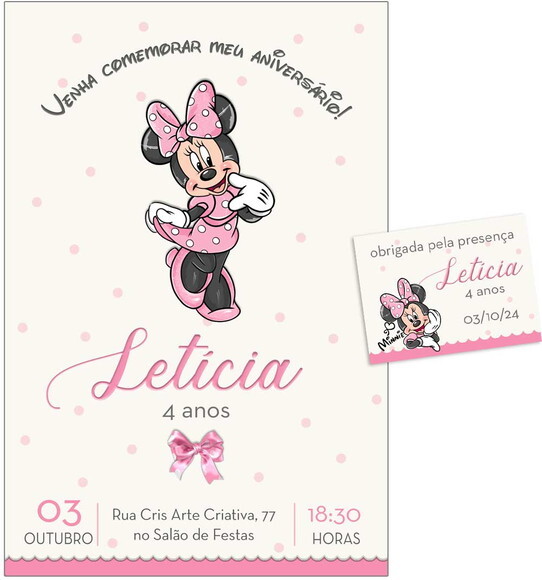 Convite Digital C/tag Minnie Mouse Rosa 5