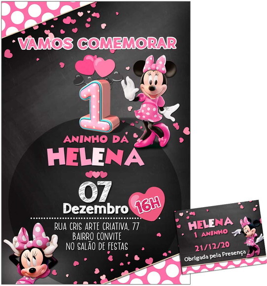 CONVITE DIGITAL C/TAG Minnie Mouse Rosa Chalk 2
