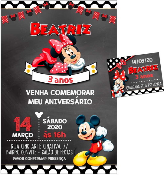CONVITE DIGITAL C/TAG Minnie Vermelho Chalk 3