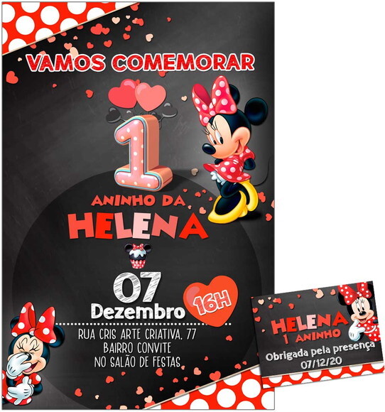 CONVITE DIGITAL C/TAG Minnie Vermelho Chalk 2
