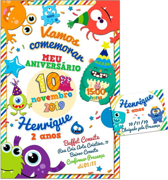 CONVITE DIGITAL C/TAG Monstrinhos 3