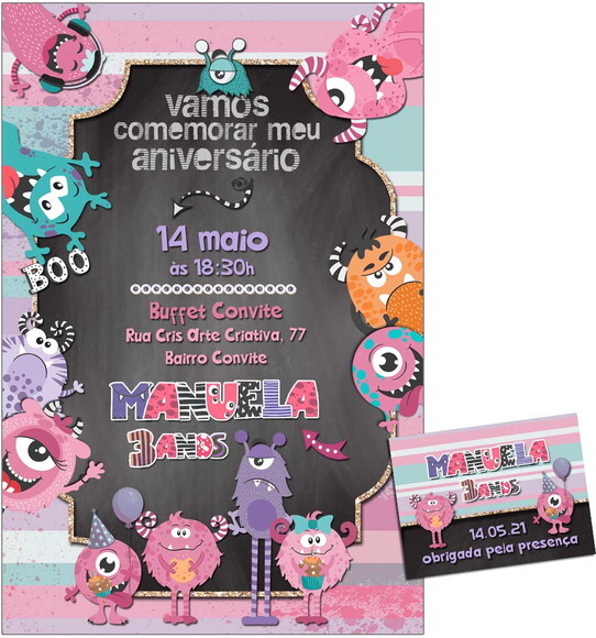 CONVITE DIGITAL C/TAG Monstrinhos Menina 2