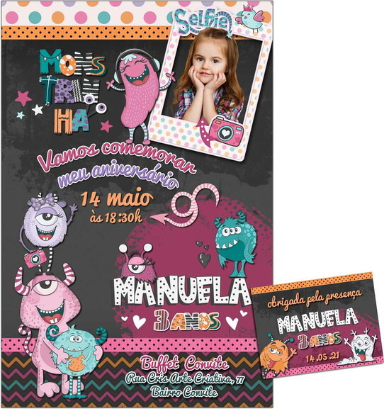 CONVITE DIGITAL C/TAG Monstrinhos Menina1