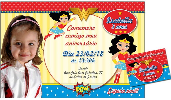 CONVITE DIGITAL C/TAG Mulher Maravilha Cute