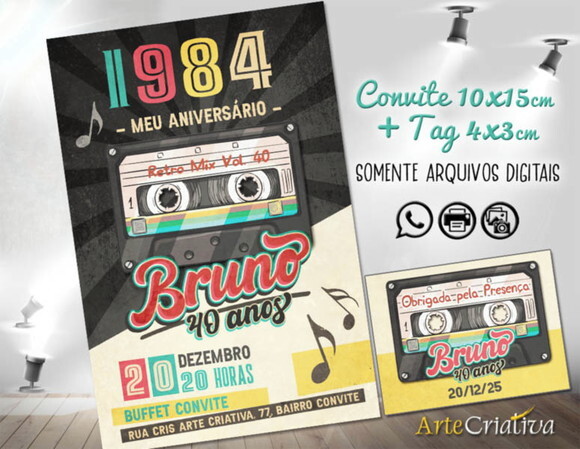 Convite Digital C/tag Musica Vintage Retro