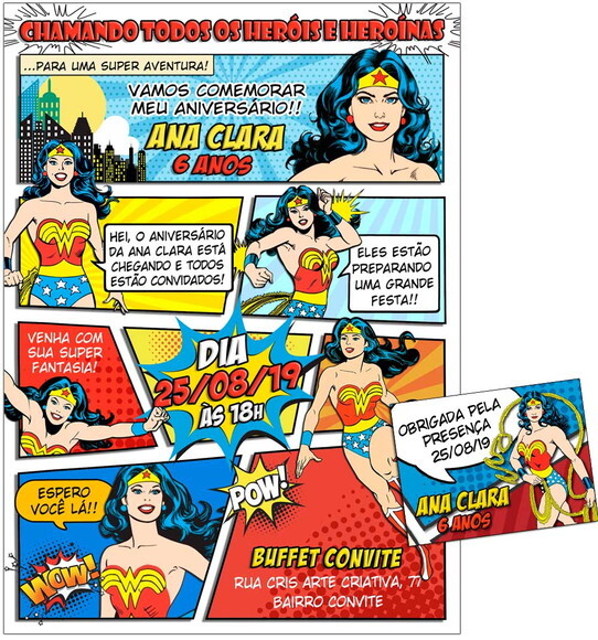 CONVITE DIGITAL C/TAG Mulher Maravilha Gibi
