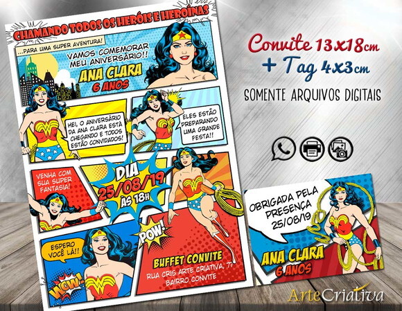 CONVITE DIGITAL C/TAG Mulher Maravilha Gibi