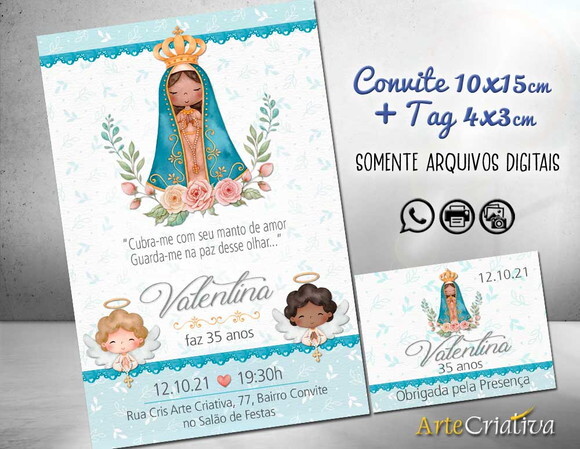 CONVITE DIGITAL C/TAG Nossa Senhora Aparecida Aquarela