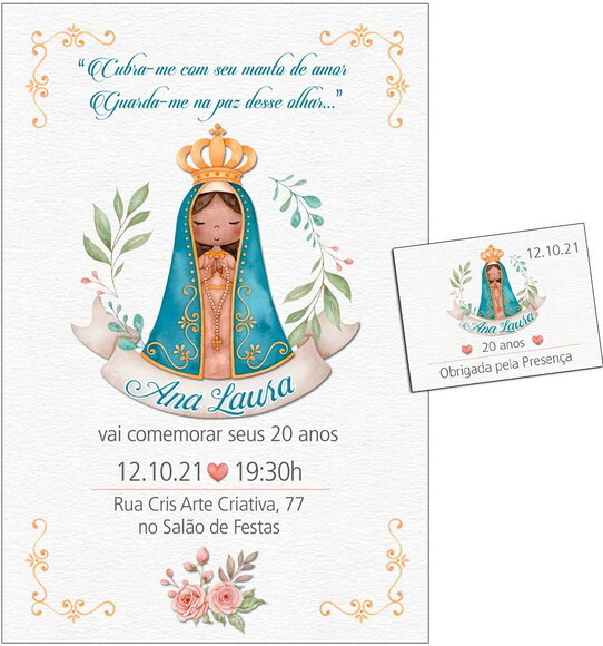 CONVITE DIGITAL C/TAG Nossa Senhora Aparecida Aquarela 3