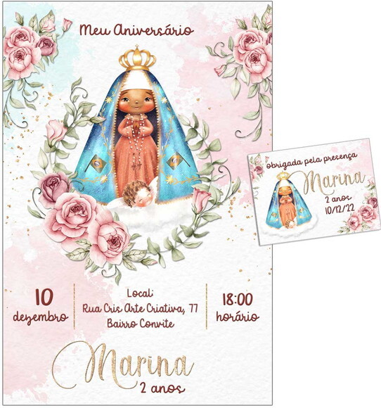 Convite Digital C/tag Nossa Senhora Aparecida Aquarela 5