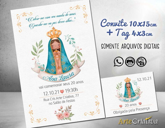 CONVITE DIGITAL C/TAG Nossa Senhora Aparecida Aquarela 3