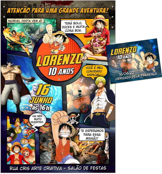 CONVITE DIGITAL C/TAG One Piece Quadrinho