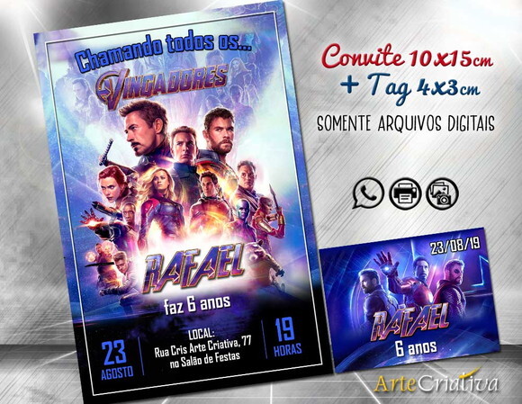 CONVITE DIGITAL C/TAG Os Vingadores Ultimato 3