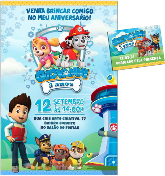 CONVITE DIGITAL C/TAG Patrulha Canina