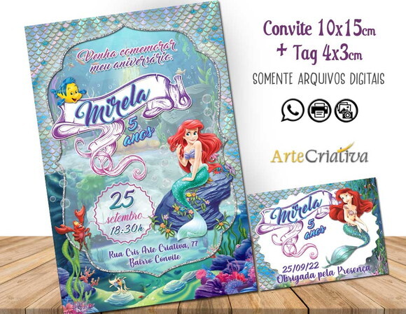 CONVITE DIGITAL C/TAG Pequena Sereia Ariel