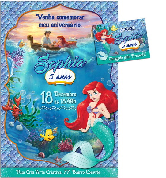 CONVITE DIGITAL C/TAG Pequena Sereia Ariel 2