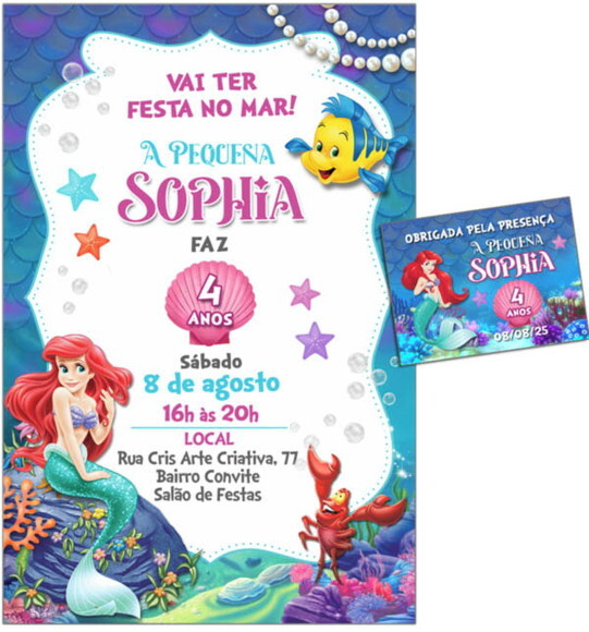 Convite Digital C/tag Pequena Sereia Ariel 3