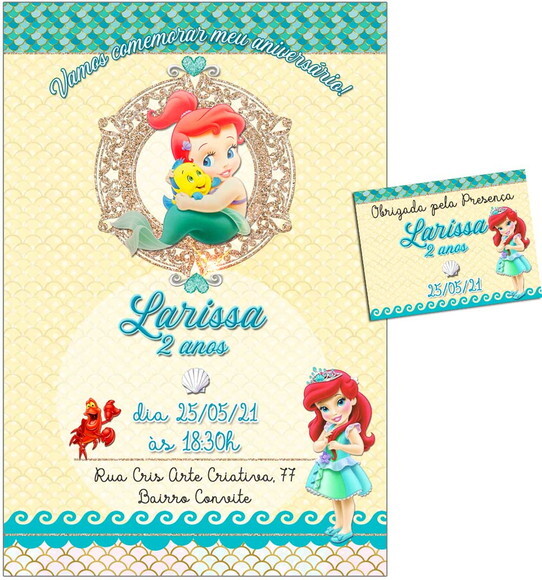 CONVITE DIGITAL C/TAG Pequena Sereia Ariel Baby