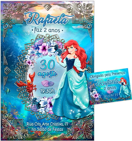 CONVITE DIGITAL C/TAG Pequena Sereia Ariel Luxuosa