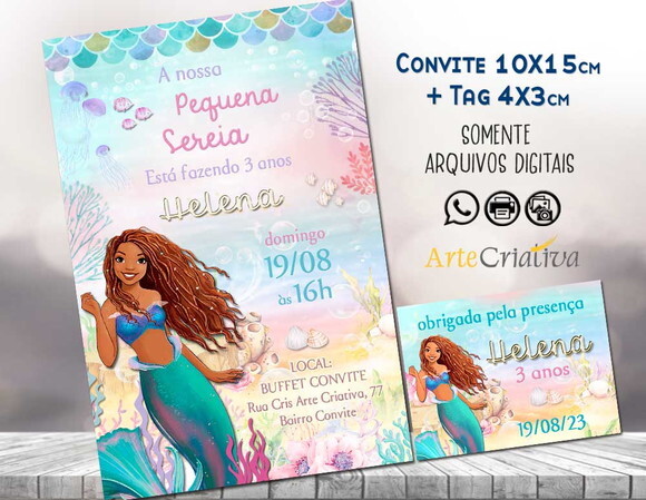 Convite Digital C/tag Pequena Sereia Ariel Morena