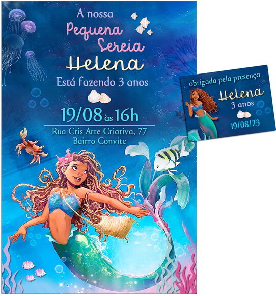 Convite Digital C/tag Pequena Sereia Ariel Morena 2